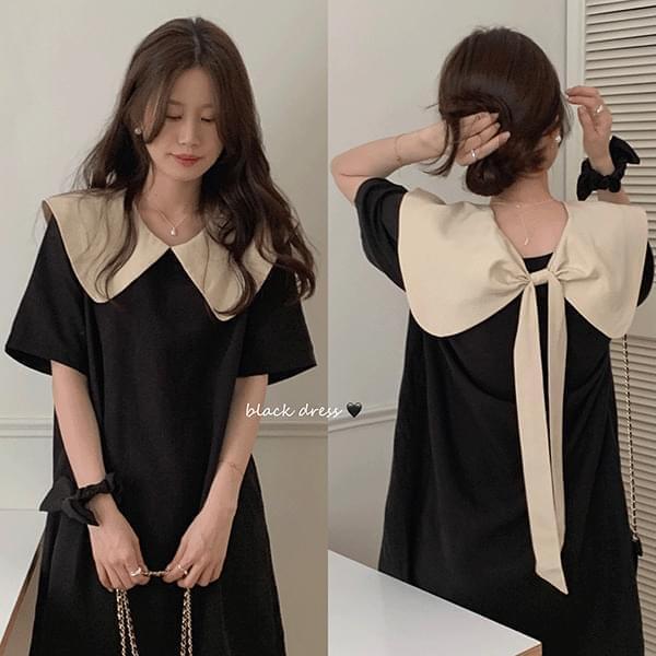 Deli Big Collar Ribbon Short Sleeve Dress - op21571 (Ships Today)
