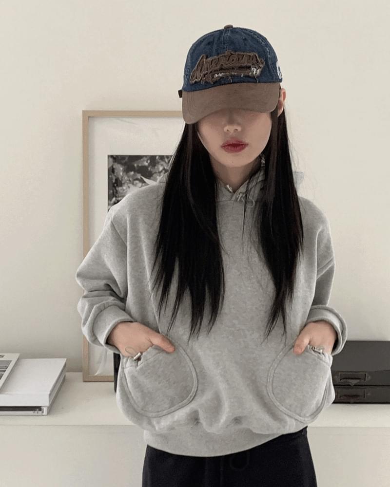 Ment Stopper Pocket Pouch Semi-crop Hooded Sweatshirt