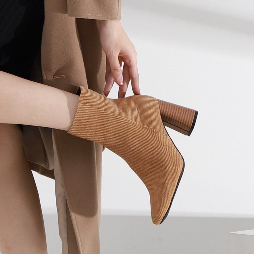 Corduroy Zip High Heel Ankle Boots 1891 (Ships Today)