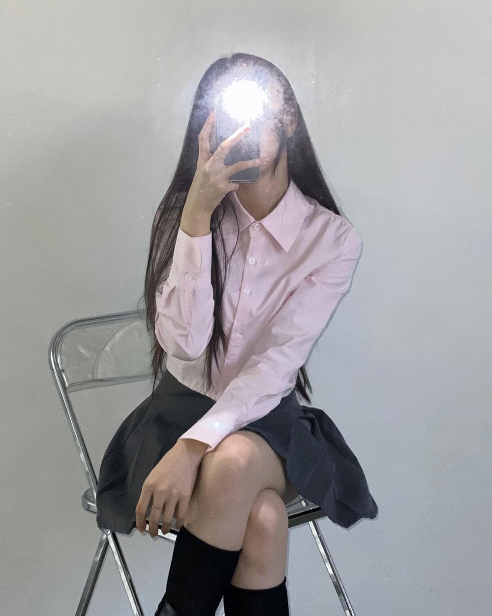 Forkend Spring Basic Plain Pintuck Crop Shirt Shirt