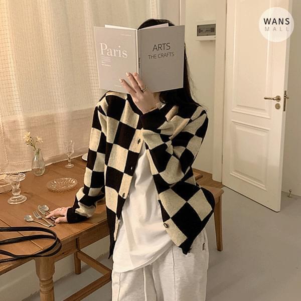 Feather Checkerboard Knitwear Cardigan - cd6169 (Ships Today)