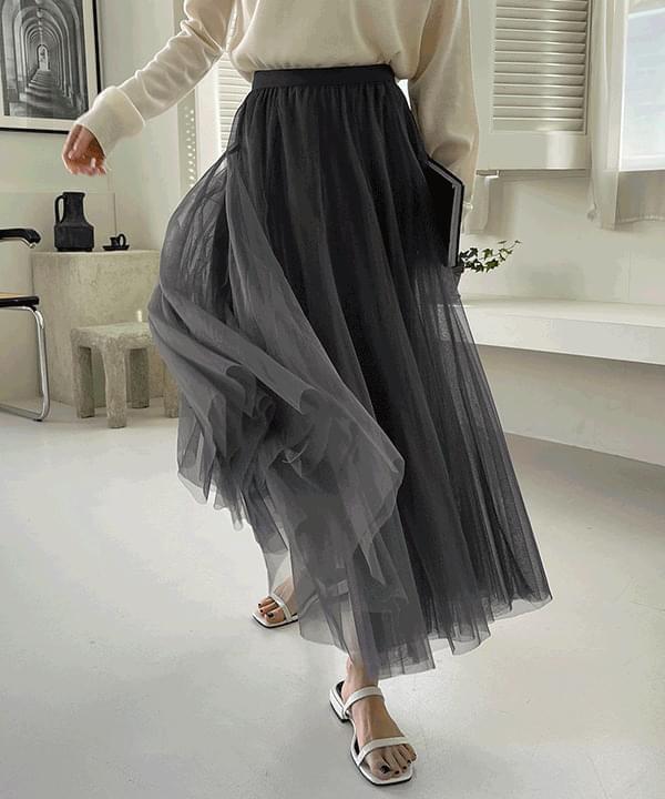 Chiffon Sha Flare Skirt Banding Skirt (Ships Today)