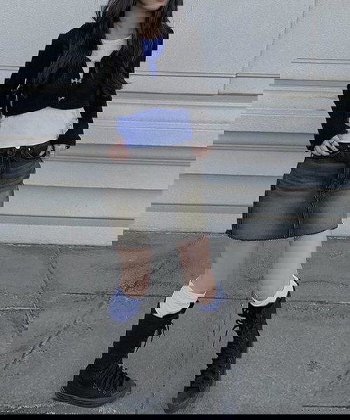 비신 흑청 워싱 데끼 미니 스커트