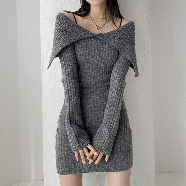 Off Shoulder Now Knitwear Dress (Ships Today)
