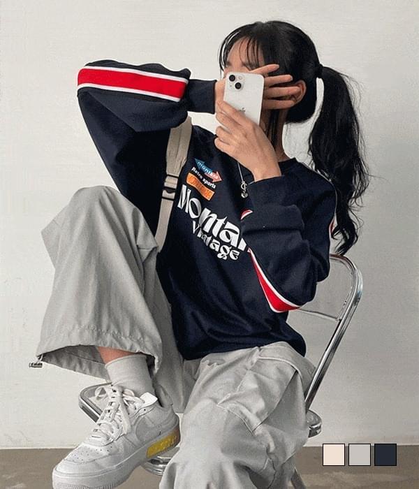 몬타나 캐주얼 스포티 배색 져지 루즈핏 맨투맨