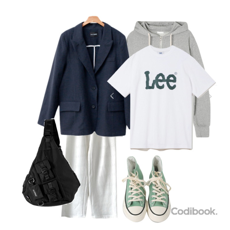 From Beginning 하이탑 컨버스스니커즈 (9color),ENVYLOOK 크리밍린넨베이직자켓,BEIDELLI 기모추가3단쭈리 와이드 트레이닝 팬츠등을 매치한 코디