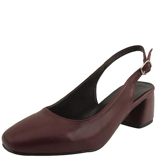 Domestic square toe slingback middle heel shoes 5cm wine color