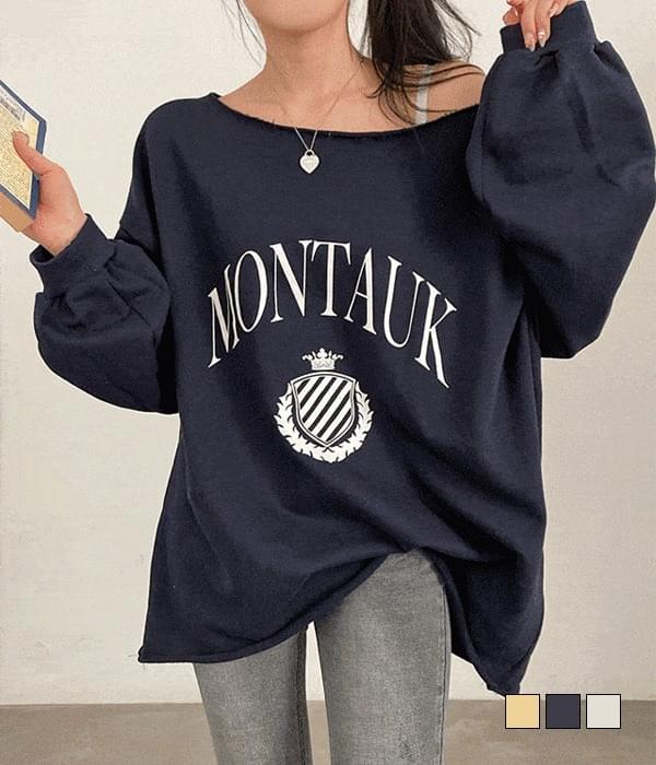 Clavicle Goddess Juri Overfit Loose Off Shoulder Lettering Printing Sweatshirt