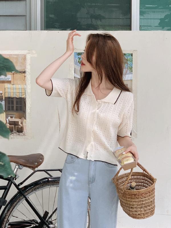 Melly Color Matching Kara SCSI Short Sleeve Knitwear Cardigan - 4color (Ships Today)