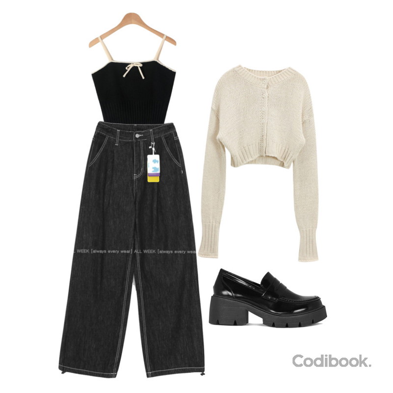 porterna 스턴 라운 로퍼,dangosister 기획 민니배색리본니트나시(2c) 모델극찬 무조건소장,beautiful174 수선놉122#원핀턱스트링생지팬츠등을 매치한 코디