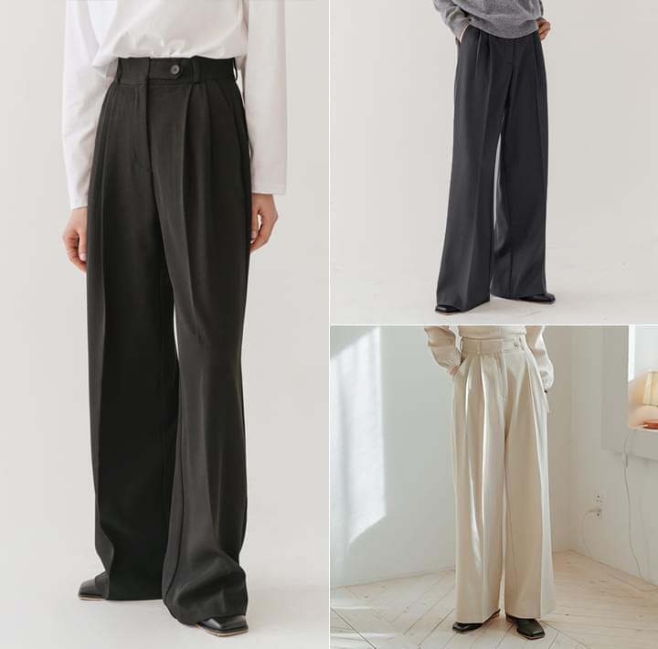 Double Pintuck High Waist Wide Slacks (Ships Today)