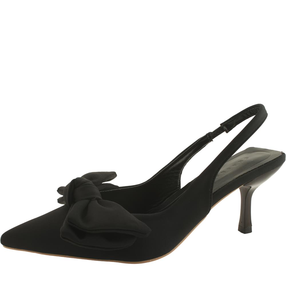 Satin Royal Ribbon Slingback Stiletto High Heels 7cm Black
