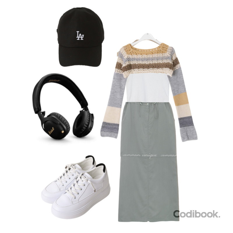 From Beginning LA자수 레터링볼캡 (6color),LOVELY SHOES 한걸음더 키높이 스니커즈 6cm,binary01 배색 릴트 크롭니트 (당일)등을 매치한 코디