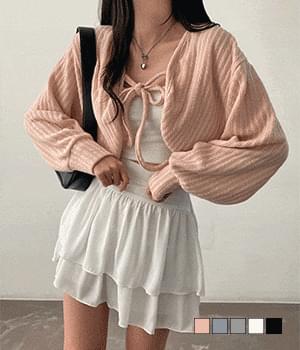 Strawberry Latte Ribbed Ribbon Crop Bolero Cardigan