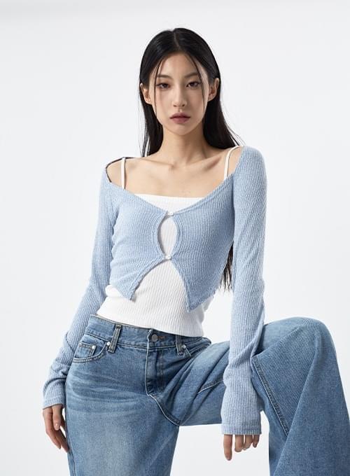 Pnia Two-Button Crop Ribbed Cardigan C0203 (Ships Today)