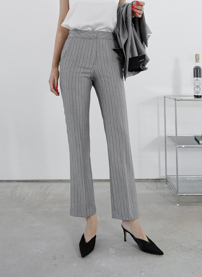 Semi-stripe diagonal single jacket + Flared slacks two-piece set 2color-Pants only (Ships Today)
