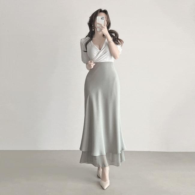 Long mermaid skirt 3color with thin double chiffon (Ships Today)
