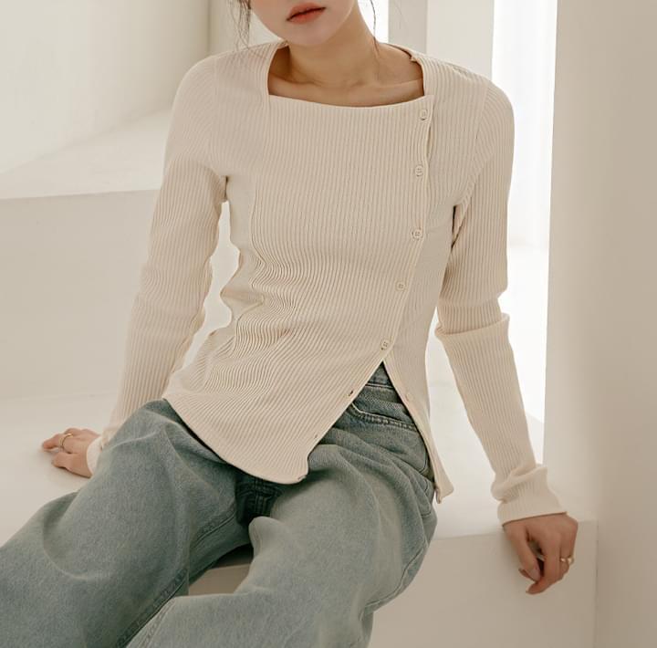 Side Button Ribbed Square Neck T-shirt (Ships Today)