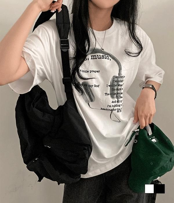 ヒットミュージック、ヴィンテージプリントオーバーフィット半袖Tシャツ