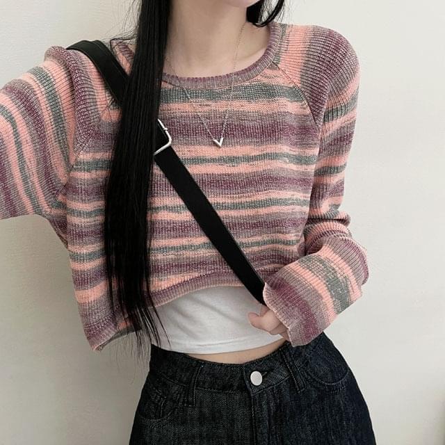 Rainbow Unbalanced Crop Layered Knitwear (Ships Today)