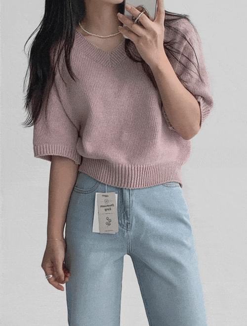 Wool semi-crop short sleeve Knitwear -5color (Ships Today)