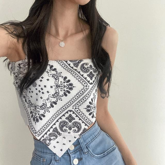 Selfie Paisley Scarf Cropped Strap Sleeveless Top (Ships Today)
