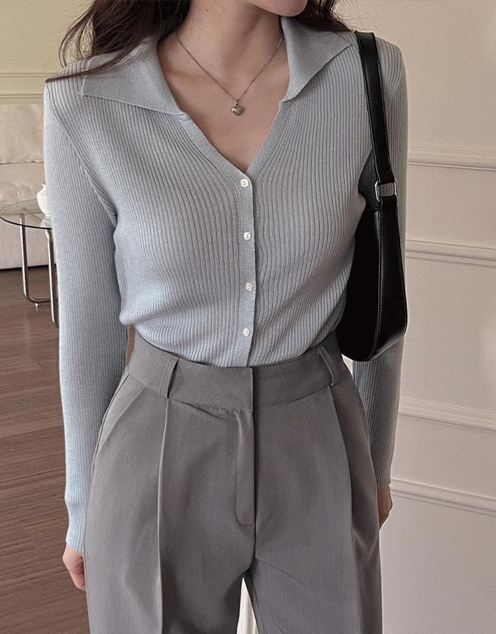 V-Neck Ribbed collar cardigan (Ships Today)