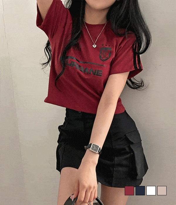 アーバンズy2k 2行配色ジャージラインクロップ半袖Tシャツ