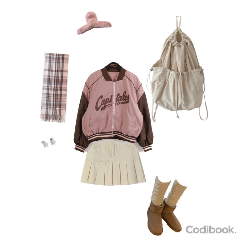 DAILYJOU 오브에 스트링 숄더 백팩 - 3 color,lavenir (silver925) brisk piercing,DAILYJOU 갓츠 꽈배기 레그 워머 - 3 color등을 매치한 코디