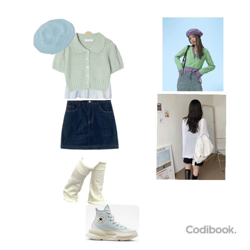 wonderwonder 론론 빈티지 워싱 무지 백팩,From Beginning 데일리 코튼니트베레모 (16color),ondeed 샌딩 골지 니트 롱 레그 워머등을 매치한 코디