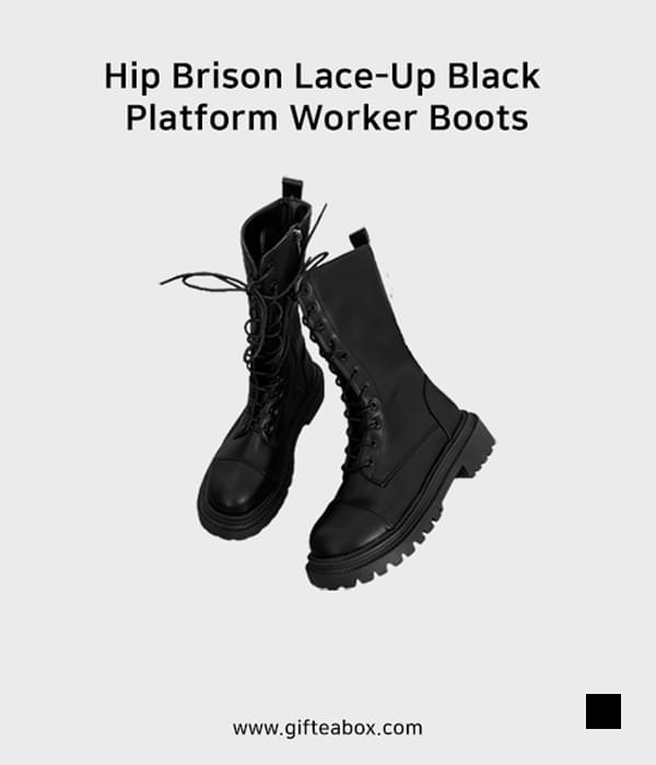 Hipbrizon lace-up black full-heeled walker boots