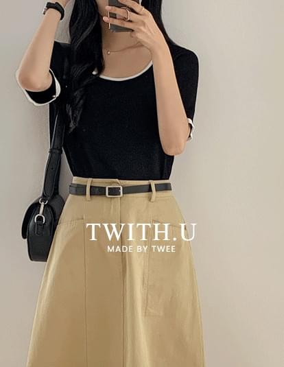 Muzen Belt Set Cotton Slit A-Line Long Skirt