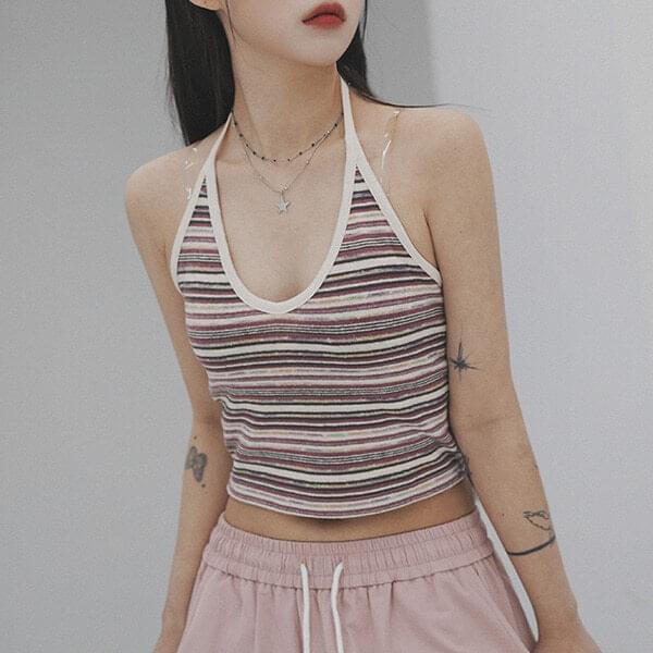 Stripe Mix Halter Sleeveless (Ships Today)
