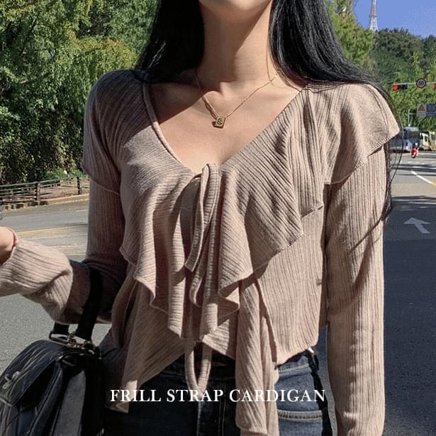 bow tie frill strap cardigan (Ships Today)