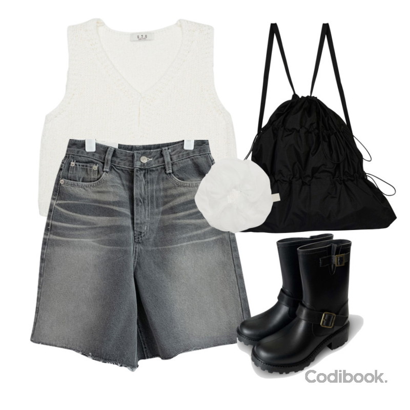 haengzassi 노드 그레이 4부 팬츠,porterna 크린 데이 스크런치,porterna 이브 원느 백팩등을 매치한 코디