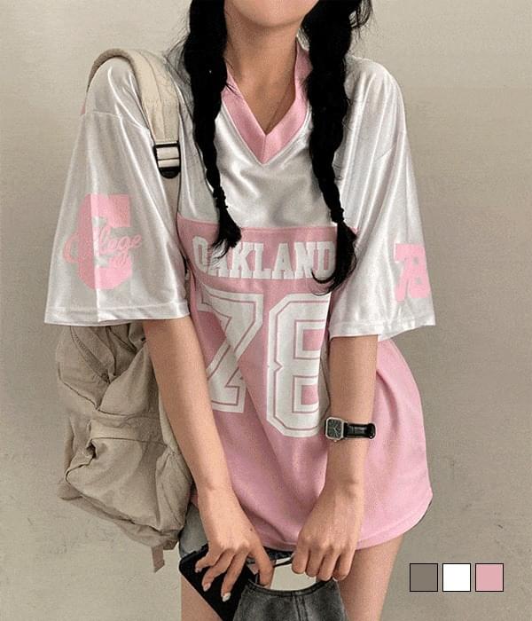 Attention Glossy Football Sporty Jersey Loose Loose-fit T-Shirt