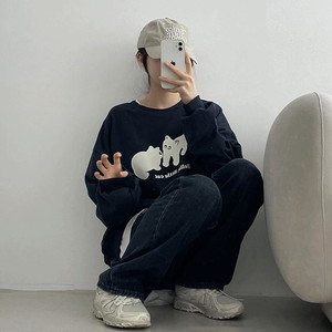 (유니크/빈티지) 헬로고양이맨투맨 (4color)일반면,기모안감 2가지로 진행