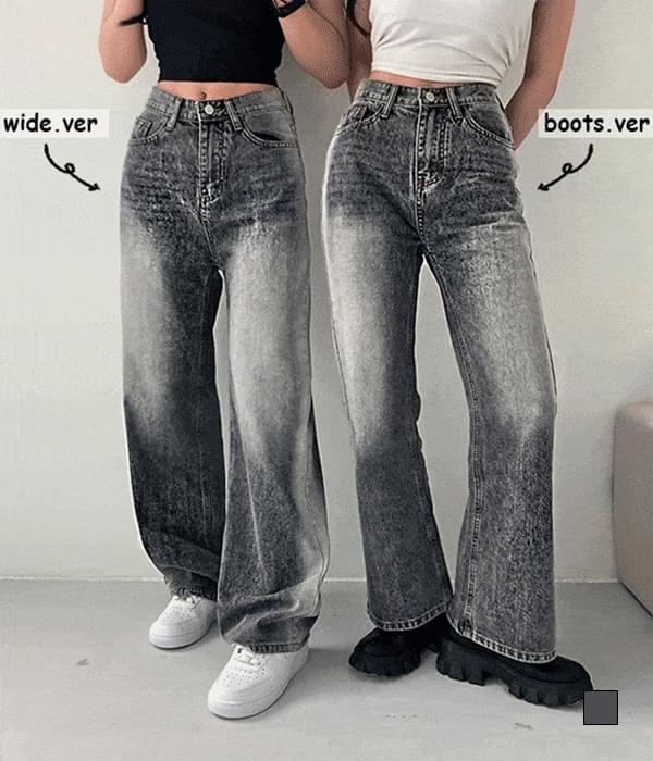 Color Gangster Life Denim, Flared or Wide High Waist Vintage Gray Line Faded Denim Pants