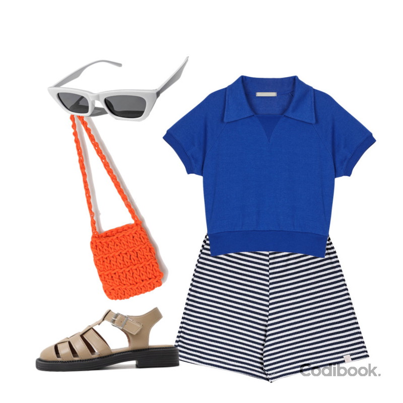 ITSHU 오버아웃솔 글래디에이터 피셔맨 로우힐 샌들(2.8cm) 11440,viewlap 캣아이 뿔테 레트로 트렌디 선글라스 4color,From Beginning 그루인 핸드니팅백 (5color)등을 매치한 코디