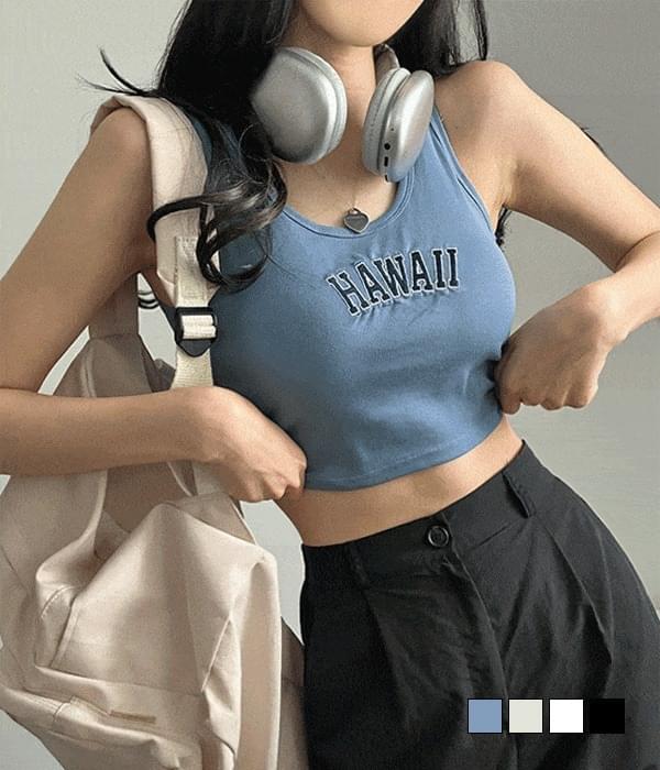 Hawaii Lettering Embroidered Cap Cropped Sleeveless