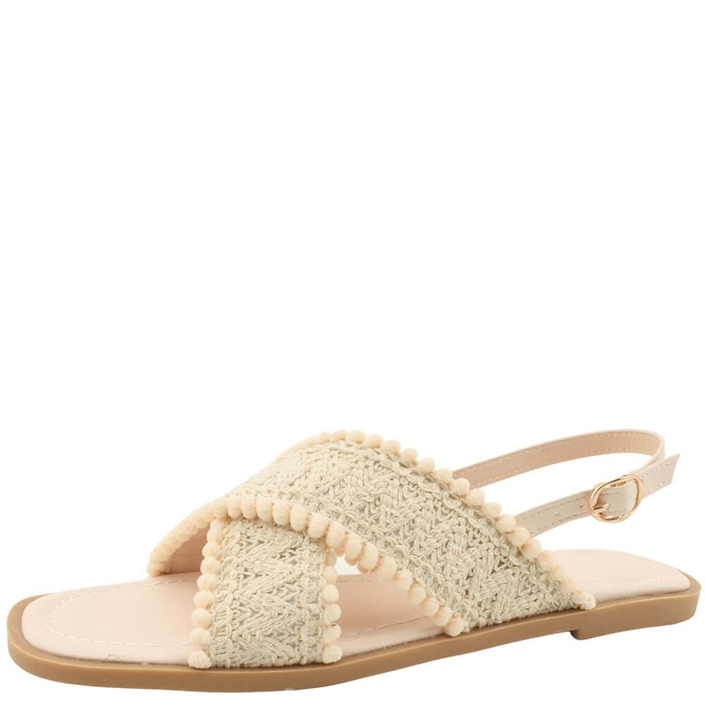 Lace X Rattan Strap Slingback Flat Sandals Size 230