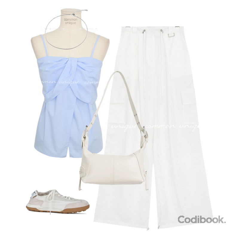 Dang2girl 파에트 버클 스퀘어 숄더백,From Beginning 볼랑 레이어드목걸이세트 (2color),porterna 듀이 레이스업 스니커즈등을 매치한 코디