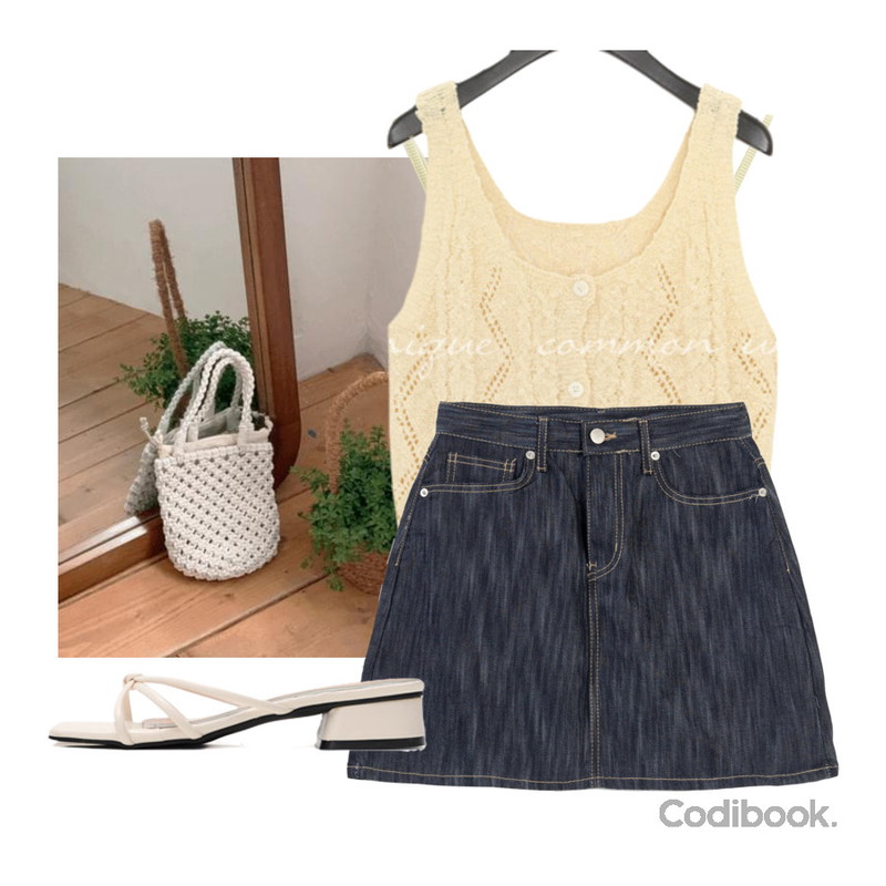 WONLOG 워크(sleeveless),common unique 채운 케이블 니트 슬리브리스,Dang2girl 빅사이즈 S-3XL 호르 생지 미니 코튼 스커트등을 매치한 코디