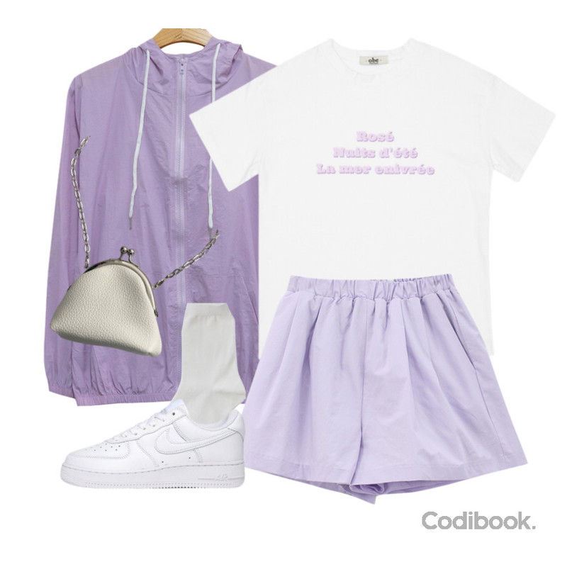 Zemma World Stew-베이직삭스,WONLOG 퍼니 숏 팬츠,BULLANG GIRL 디트 후드 바람막이등을 매치한 코디