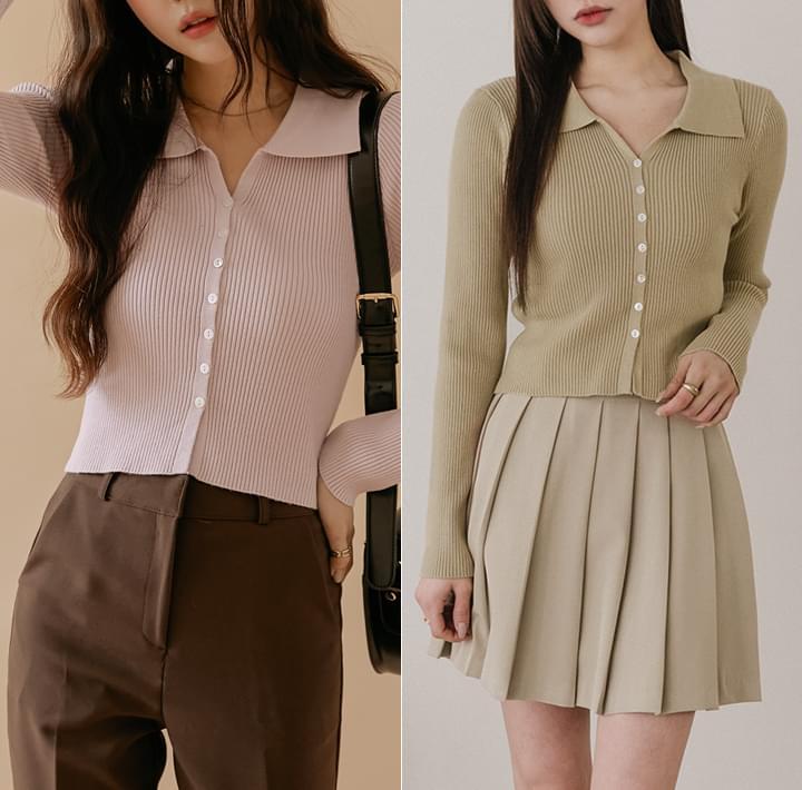 Ribbed Open Collar Knitted Crop Cardigan (Ships Today)