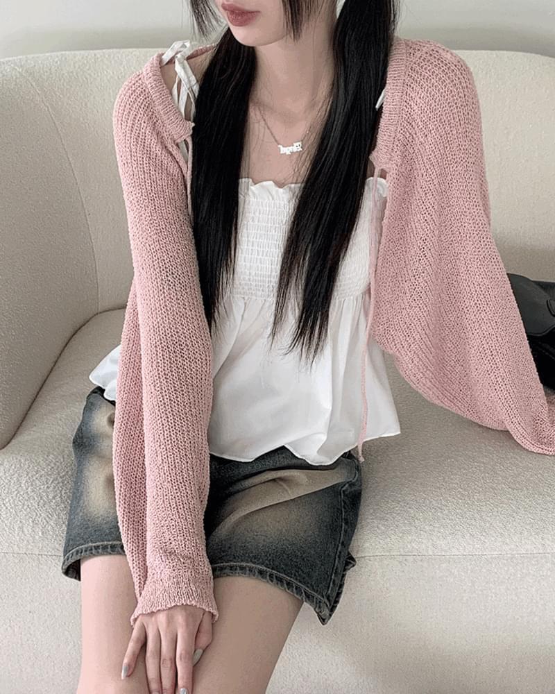 Honey Summer Basic Bookle String Ribbon Crop Bolero Cardigan (Ships Today)