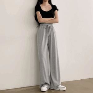 Soft material ~ K high-waist wide training pants