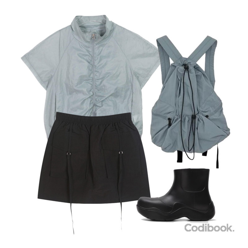 buying mall 하늘날아 나일론 스트링 백팩,dangosister 빅포켓카고밴딩SK(2c) 반바지안감:D,ITSHU 귀여운 둥근코 숏 레인부츠(5.0cm) 11544등을 매치한 코디