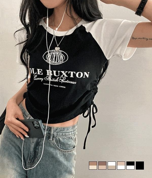 Atlant y2k color matching Nagrang side shirring cropped short-sleeved T-shirt