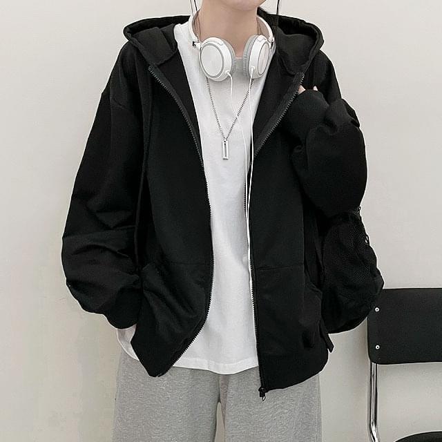 Box fit balloon plain hood zip-up (當日出貨) 拉鍊外套